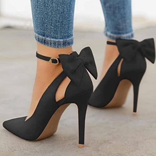 LAIYUTING Mujeres Puntiagudos Tacones Altos Delgados Sexy Bombas para Damas Con Hebilla Correa Femenina Moda Bowknot Zapatos 37-40EU