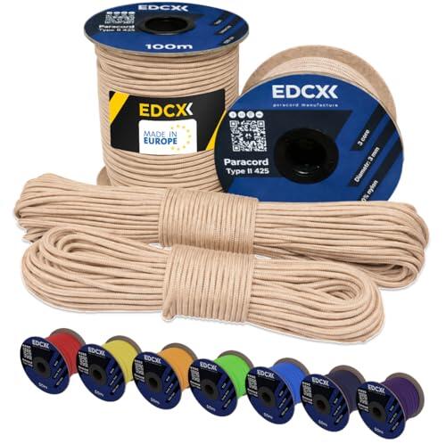 EdcX 3 mm Nylon Paracord 425 (15, 30, 50 and 100m) – 3 mm Type II, 100% Nylon Rope, 3 Strand Rope, 3 mm Nylon Rope in Many Colors (Tan, 100 m)