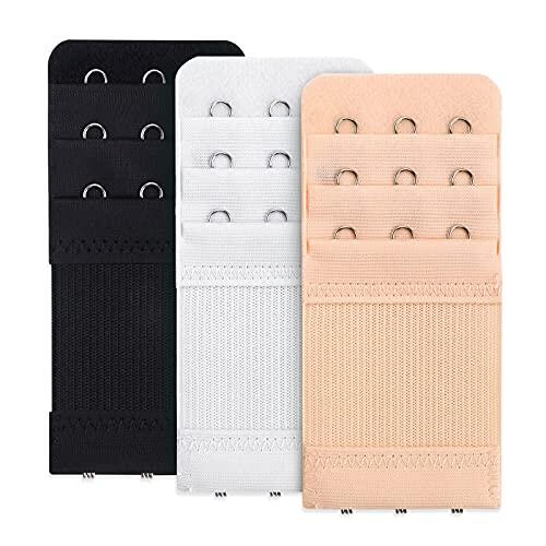 ASTER 3 Piezas Extensor de Sujetador Femenino Mujer 3 Ganchos 3 Filas Extensores de Sujetador para Mujer Correas de Sujetador Comodidad Suave Elástico Tono de Piel Blanco Negro