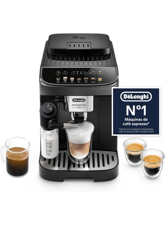 De'Longhi Magnifica Evo Cafetera Superatomática para Café y Cappuccino, ECAM292.81.B, Sistema LatteCrema, 7 Recetas, Negra