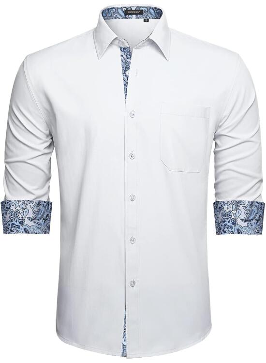 HISDERN Camisa Manga Larg para Hombre de Negocios de Corte Regular con Botones Camisas de Vestir con Bolsillo