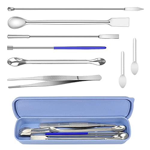 Dreamtop Juego de 8 Espátulas de Laboratorio de Acero Inoxidable con Microcucharas, Doble Cabezas Cuchara de Medicina Espátulas de Laboratorio para Laboratorio Mezclar Polvos, Geles, Tomar Muestras