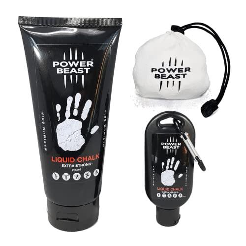 Power Beast Pack Magnesio Líquido 200Ml + 50ML + 60Gr, Bola Tiza Magnesio Rellenable, Liquid Chalk, Tiza Líquida, Gym, Calistenia, Halterofilia, Padel, Escalada, Tenis, Poledance.