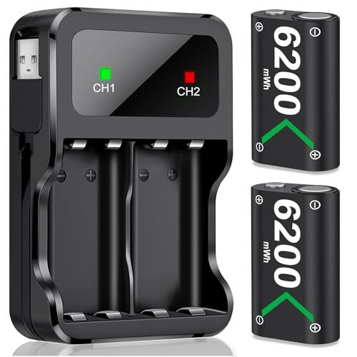 HELLCOOL Bateria para Mando Xbox, 2x6200mWh Pilas Recargables con Cargador Pilas/Cable Carga/Display LED, Compatible Xbox Series X|S/Xbox OneX|S|Elite Controller - 25 Horas de Juego