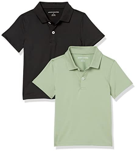 Amazon Essentials Camisetas Polo Active Performance para niño, Paquete de 2, Negro/Oliva, Talla XXL