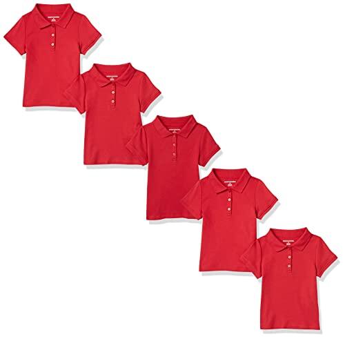 Amazon Essentials Camiseta Polo de Manga Corta para niña, diseño Entrelazado, Paquete de 5, Color Rojo, Talla XXL