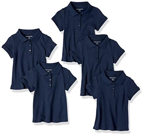 Amazon Essentials Polo de Manga Corta entrelazada de Uniforme para niñas, Paquete de 5, Azul Marino, Talla M