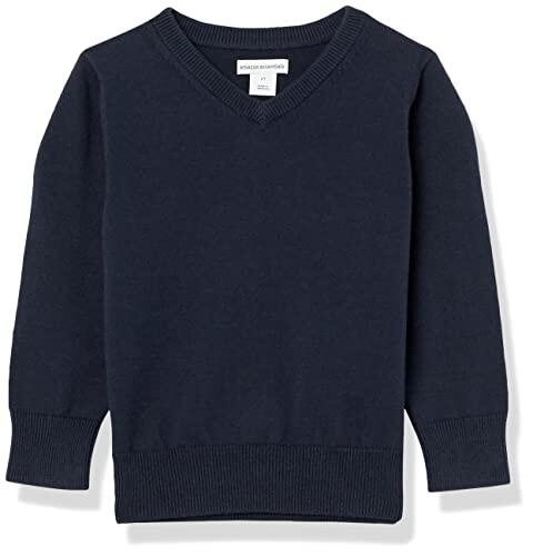 Amazon Essentials Suéter Unisex de algodón con Cuello en V para niños, Azul Marino Jaspeado, Talla S
