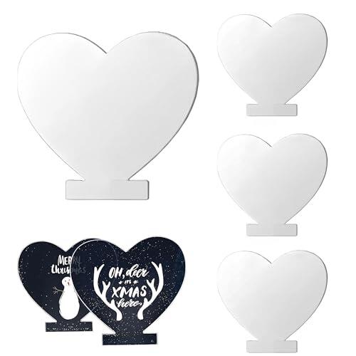 CINY 4 Hojas De Acrílico Transparente Panel En Forma De Corazón Tablero De Acrílico De Plástico Grueso (2 mm) Con Papel Protector, Tablero De Acrílico Transparente Para Base De Luz LED, DIY Letrero