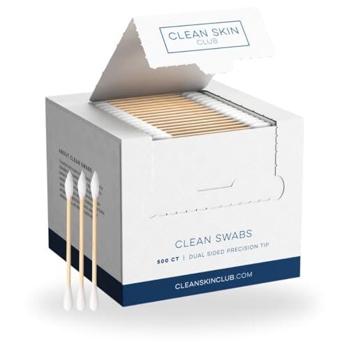 CLEAN SKIN CLUB hisopos limpios | 500CT | Punta de una punta | Biodegradable + Algodón Orgánico y Bambú | Retoques de maquillaje y esmalte de uñas | Sin cloro e hipoalergénico.