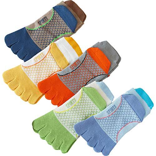 Yumech 5 Pares de Calcetines de Dedos para Niños Calcetines de Algodón de Cinco Dedos Calcetines de Tobillo Transpirables Novedad Surtido de Colores Calcetines Deportivos para Niños