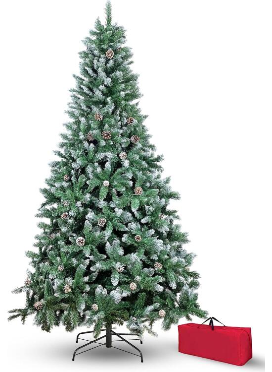 Brigros - Árbol de Navidad Artificial con Aguja de Pino Espeso, Bolsa, Efecto Realista, Ramas de Gancho, fácil Montaje, PVC, Base metálica, ignífugo (150 cm, nevado)