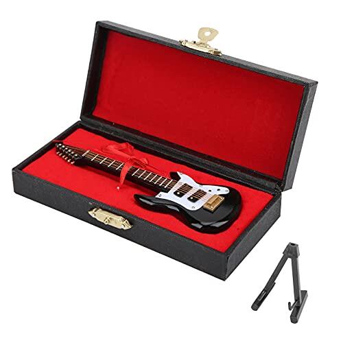 Tomotato Réplica de Guitarra en Miniatura Mini Modelo de Guitarra Eléctrica de Madera Adorno de Guitarra Delicado Estatuilla de Instrumento Musical con Soporte y Caja de Almacenamiento