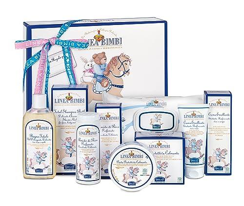 Helan, Linea Bimbi – Dolce Benvenuto - Set para bebé con champú de gel de 250 ml, almidón de arroz para el baño de 75 g, toallitas de 60 unidades, crema para cambiar pañales de 100 g, crema de 100 ml