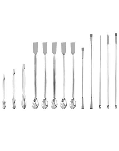 QWORK® Juego de espátulas de laboratorio, 13 piezas de espátula de laboratorio de acero inoxidable, espátula de laboratorio Micro Cuchara de Muestreo
