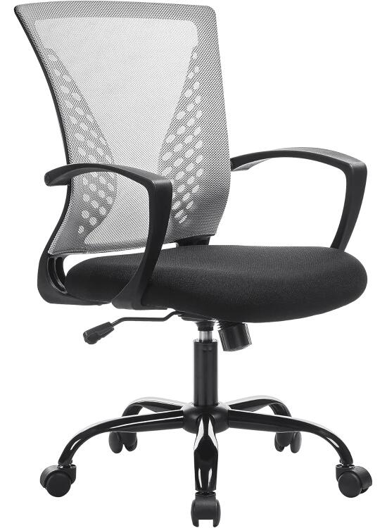 SONGMICS Silla de Malla, Silla de Oficina giratoria, Altura Ajustable, Función de inclinación, Respaldo y Asiento de Malla Transpirable, para Estudio, Oficina, Carga de 120 kg, Gris OBN022G01