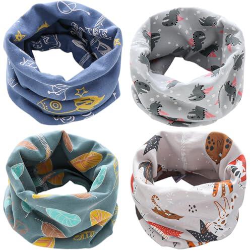Yogopro 4 Piezas Bufanda Bebé Niños Niñas Pañuelo Cuello Bufanda de Algodón Infantil Calentador de Cuello Otoño Invierno Multipropósito a Prueba de Viento Cálido
