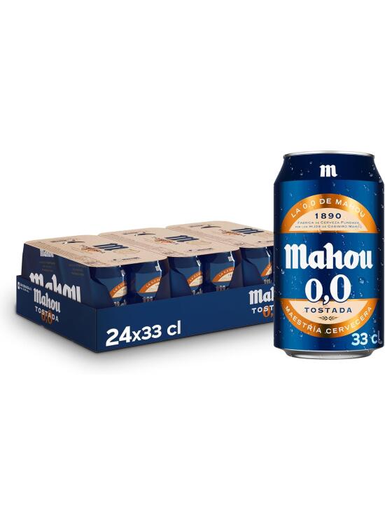 Mahou 0,0 Tostada, Pack de 24 Latas x 33 cl, Cerveza Lager Refrescante, Ligera y Suave, Sabor Auténtico, Cerveza 0.0% Vol Alcohol
