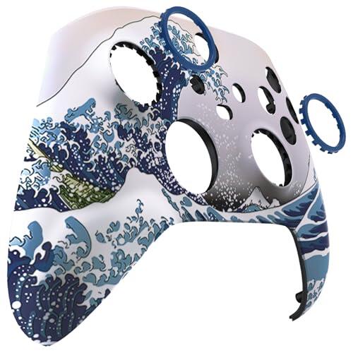 eXtremeRate Carcasa con Anillos de Joysticks para Xbox Series X S Mando Protector Tacto Suave Placa Frontal Funda Cubierta para Xbox Series S X Control Modelo 1914-No Incluye Mando(La Gran Ola)