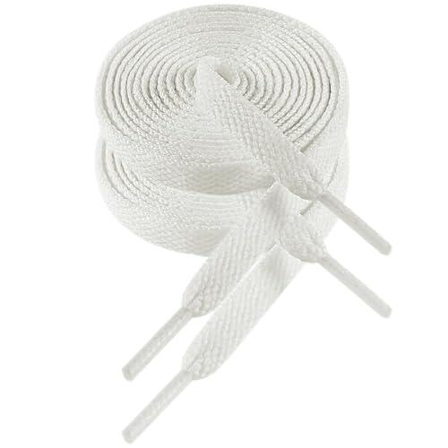 VSUDO 120 cm Cordones de Zapatillas Blancos Plano, 8mm Ancho Cordones de Zapatos Deporte, White Sneakers Shoelaces, Aguetas Deportivos de Repuesto para Mujer o Hombre (1 Par-Blanco-120cm)