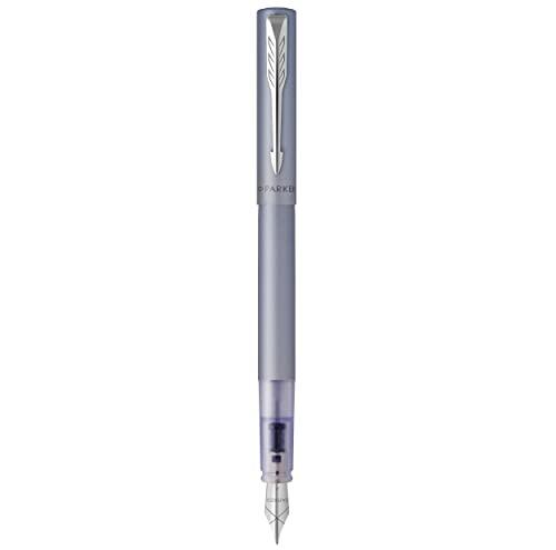 Pluma estilográfica Vector XL de plumín fino | Laca de color azul-plata metálico sobre latón con detalle en cromo | Plumín fino con recambio de tinta azul | Estuche de regalo