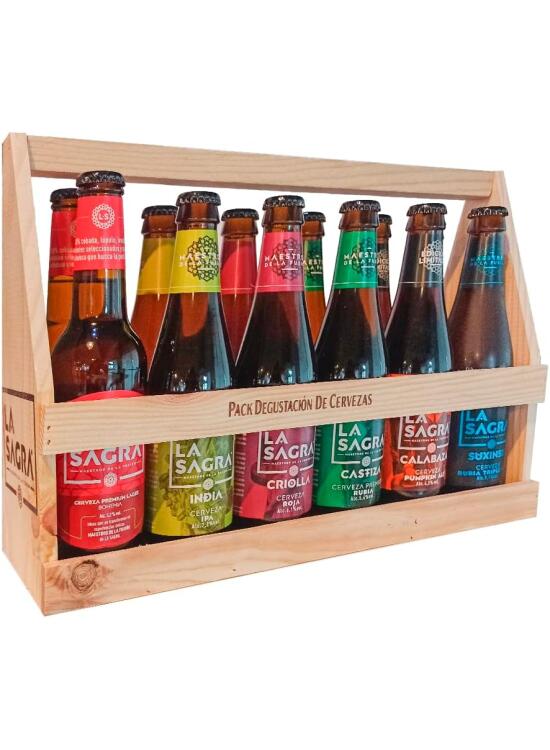 La Sagra - Cesta de madera de cervezas - Cesta de 12 botellas de 330 ml- Total: 3960 ml