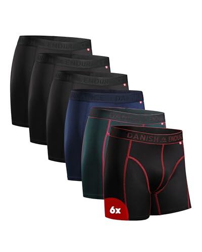 DANISH ENDURANCE Calzoncillos Hombre Boxer Deportivos, Ajustados y Transpirables, Pack de 6, 3X Negro, 1x Azul, 1x Negro/Rojo, 1x Verde/Morado, XL