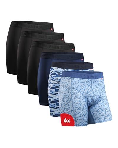 DANISH ENDURANCE Calzoncillos Hombre Boxer Deportivos, Ajustados y Transpirables, Pack de 6, 3X Negro, 1x Azul, 1x Camuflaje, 1x Mosaico, XL