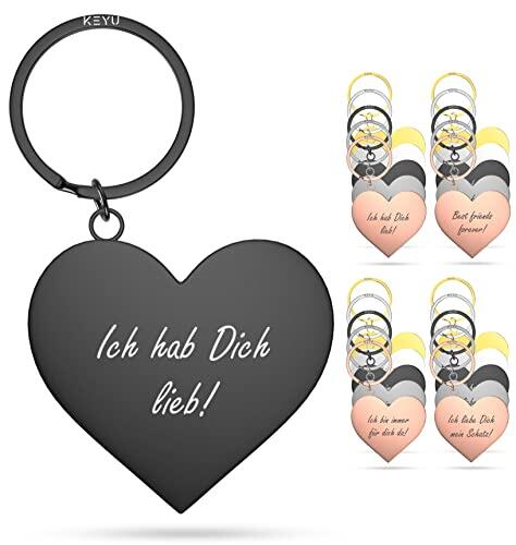 Llavero Keyu® con corazón | Llavero amor | Llavero con texto en alemán "Ich hab Dich lieb" | Llavero con corazón | Llavero para novia, Metal,
