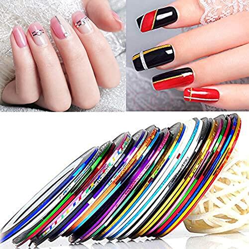 PKOUVOO 30 Piezas Arte Decoración Uñas Pegatinas de Línea, moldes uñas acrilicas Multicolor Cinta Pegatinas de Arte de Uñas de Diseño de Bricolaje