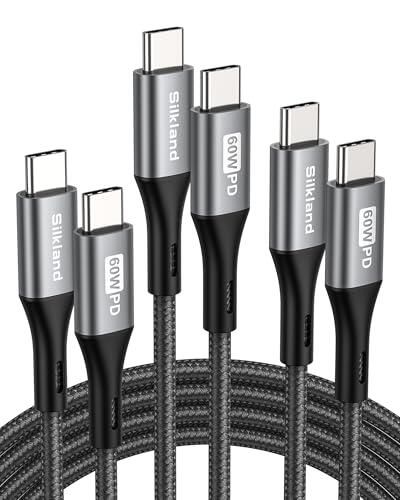 Cable USB C a USB C 2M+1M+50CM, 60W 20V 3A Cable USB C Carga Rapida, PD3.0 QC3.0 Cable USB Tipo C para iPhone 15 Pro Max, Samsung S23 Ultra, iPad Pro