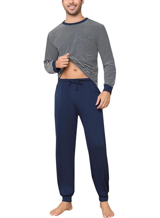 Aseniza Pijama Hombre Invierno de Algodón Pijamas Hombre de Manga Larga Ropa de Dormir para Hombre con Top y Pantalones 2 Pieza