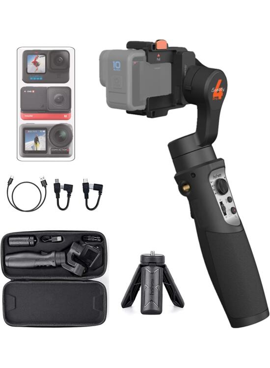 Hohem iSteady Pro 4 Cámara de Acción Gimbal 3-Eje Estabilizador a Prueba de Salpicaduras para GoPro Hero 13/12/11/10/9/8/7/6/5/4/3,dji OSMO Action,Insta360 One R,Sony RX0,14 Horas de Funcionamiento