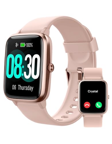 GRV Reloj Inteligente para Hombre, Mujer, para Android,iOS,Smartphone,Reloj Deportivo,podómetro,Impermeable, IP68,rastreador, Multideporte,notificación,Mensaje,Despertador (Oro Rosa)