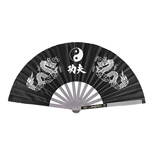 Abanico De Kung Fu, Abanico De Tai Chi Resistente A De Nailon De Acero Inoxidable para Danza para Espectáculos De Artes Marciales(Negro)