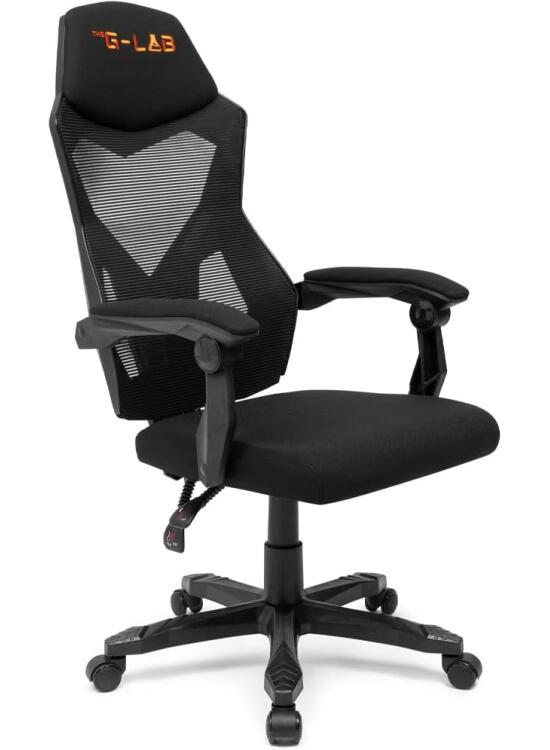THE G-LAB K-Seat Rhodium ATOM Silla de juego de malla transpirable, cómoda silla de oficina ergonómica, reposacabezas acolchado, respaldo reclinable a 120°, peso máximo 120kg - NUEVO 2022 (negro)