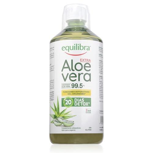 Equilibra Suplementos Dietéticos, Aloe Vera Extra 99,5%, Suplemento de Aloe Vera para Beber Puro o Diluido, Sin Aloína, Detox, Pulpa Pura, Sin Agua Añadida, Producto Vegano, Sin Gluten, 1 Litro