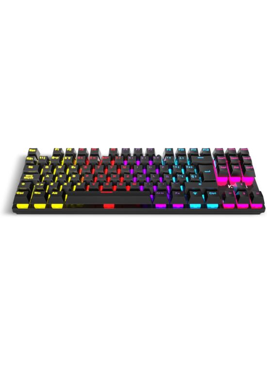 KROM KASIC TKL – Teclado mecánico Gaming RGB tenkeyless con Layout español, switches Rojos, retroiluminación Rainbow, 25 Teclas Anti-ghosting y 12 Multimedia, Modo Juego, USB – Negro