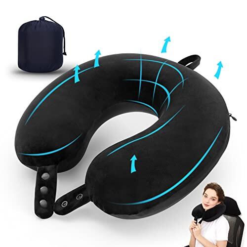 TALLGO - Cojín de viaje de espuma viscoelástica, cojín suave con soporte para cuello y cabeza para dormir y descansar, para avión, coche y hogar, negro 5