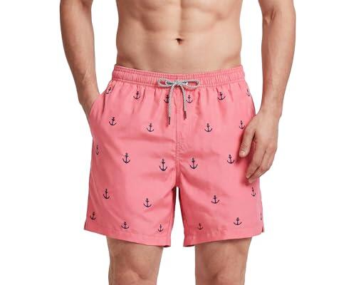 MaaMgic Bañador Hombre Shorts de Baño Shorts de Playa Traje de Baño para Natación Secado Rápido con Estampado para Vacaciones,Rosa Ancla, L