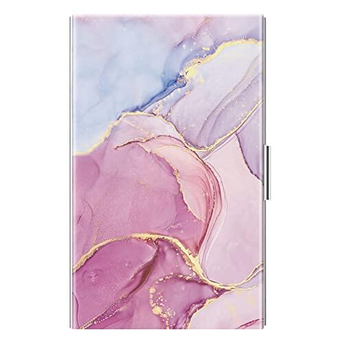 FINTIE Tarjetero para Tarjetas de Visita Recubierto de Acero Inoxidable Organizador para Tarjetas de Nombre para Hombres y Mujeres, Mármol Rosa Dorado