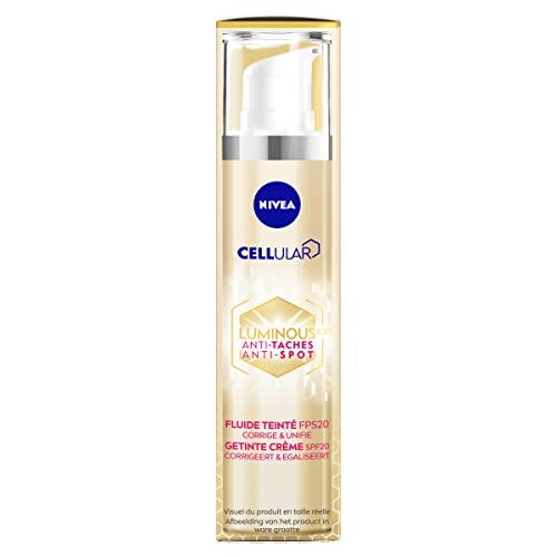 NIVEA CELLULAR LUMINOUS FPS20 - Líquido tintado (1 x 40 ml), crema facial unificadora antipigmentos, fórmula fluida enriquecida con ingredientes activos