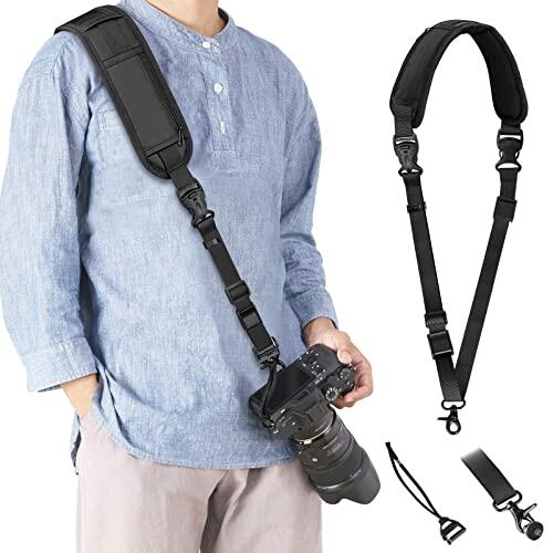 KTUEOV Correa Camara Reflex, Correa de Hombro para Cámara Ajustable de Nailon con Correa de Seguridad 2 Bolsillos y Rápido Hebilla de Liberación, Correa Camara de Fotos para Reflex Digital