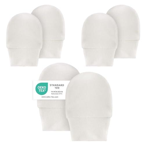 Laloona Pack de 3 Manoplas Antiarañazos Bebe, Guantes Antiarañazos Bebe Recien Nacido, Mitones Bebe Algodón 100%, Certificado Oeko Tex, 0-6 Meses - Blanco