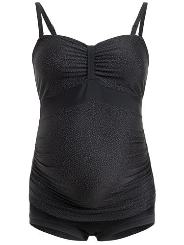 Herzmutter Tankini Premamá - Dos Piezas Traje de Baño para Mujeres Embarazadas - Bandeau-Tankini-Set - Tira-Patrón-Puntos - Tallas Grandes - Protección UV 50-7000 (XL, Negro Lunares)