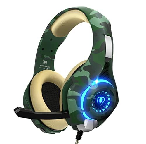 Auriculares Gaming con Micrófono, Cascos Gaming con Nivel de Sonido Envolvente Rico, Orejeras Proteicas y Micrófono Omnidireccional, Color Camuflaje, para Ps4 Ps5 PC Xboxone Switch