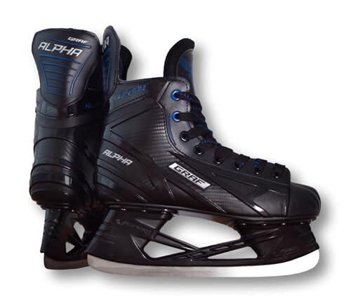 Alpha GRAF Patines de hielo para adultos, tiempo libre, hockey sobre hielo, negro/azul, unisex (42)