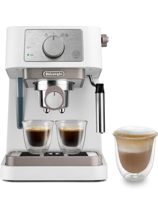 De'Longhi Cafetera Manual Stilosa EC260.W, 15 Bares de Presión, Sistema Cappuccino, Apagado Automático, Compatible con Almohadillas ESE, Depósito de 2 Niveles, Capacidad 1L, Blanco