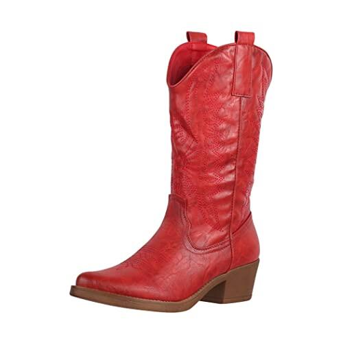 Elara Botas de Vaquero Mujer Estilo Motero Chunkyrayan 301-A32P Rot-39