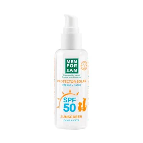 MENFORSAN Protector Solar Factor 50 para Perros y Gatos | Hidrata y Protege | Resistente al Agua | Protege de los Rayos del Sol | 60ml
